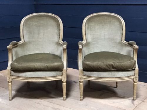 Pair Original Painted French Arm Chairs