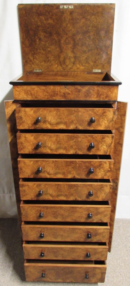 fig 1. Superb Victorian Burr Walnut Wellington Chest