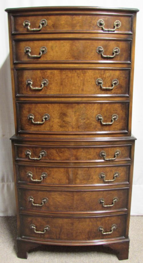 Burr Walnut Bow Front Chest on Chest