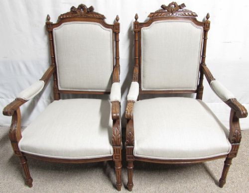 Pair French Arm Chairs Newly Upholstered