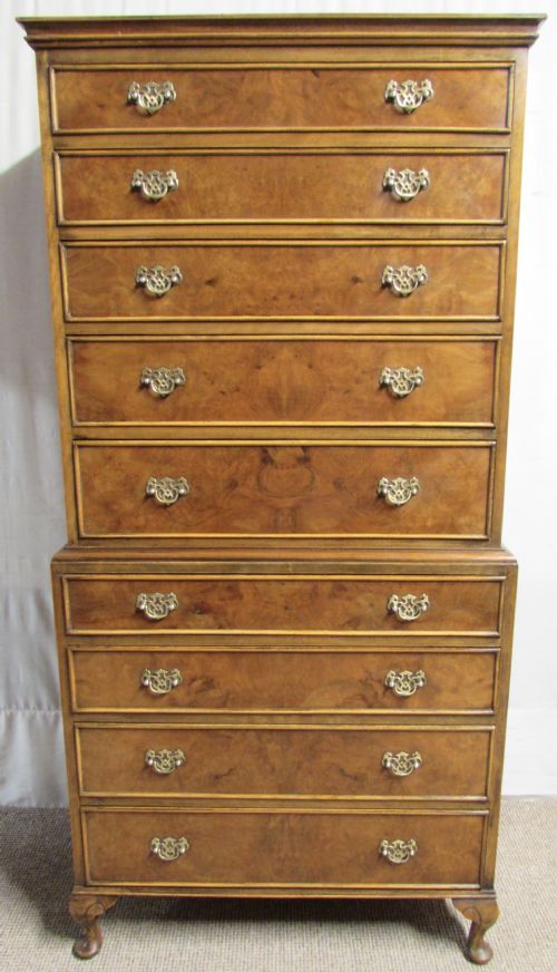 Burr Walnut Chest on Chest of Drawers