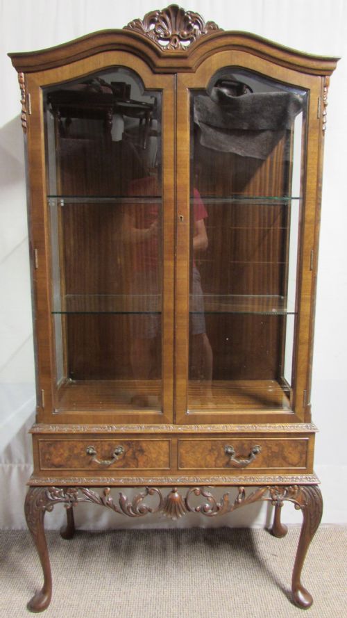 Superior Burr Walnut Display Cabinet