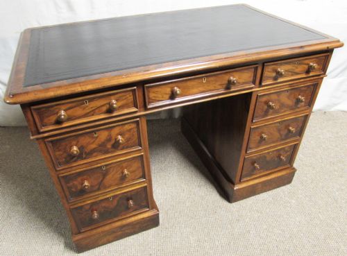 Victorian Burr Walnut Pedestal Desk