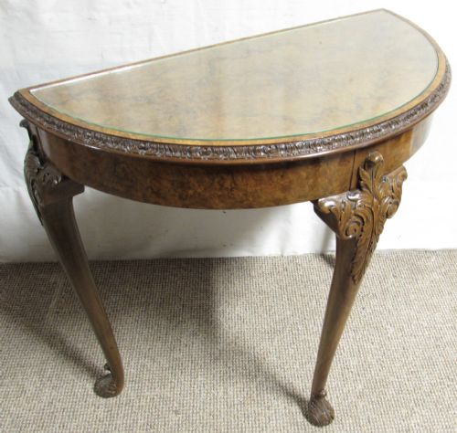 Super Quality Burr Walnut Half Moon Console Table