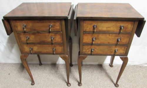 Pair Burr Walnut Bedside Chest Tables with Flaps