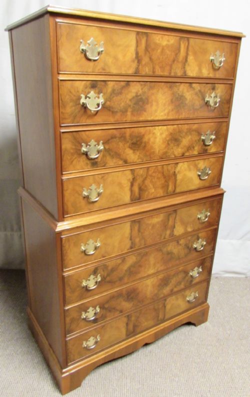 Burr Walnut Chest on Chest of Drawers