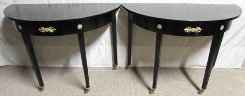 Pair Regency Ebonised Demi Lune Console Tables