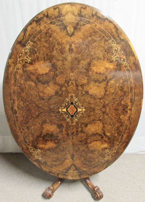 Burr Walnut Inlaid Loo Dining Table