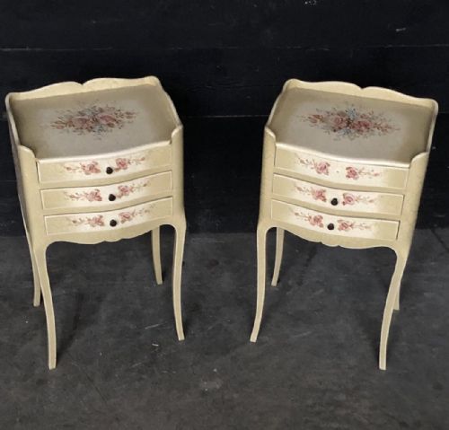 Pair French Decorated Bedside Drawers