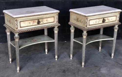 Pair French Originally Decorated Bedside Tables
