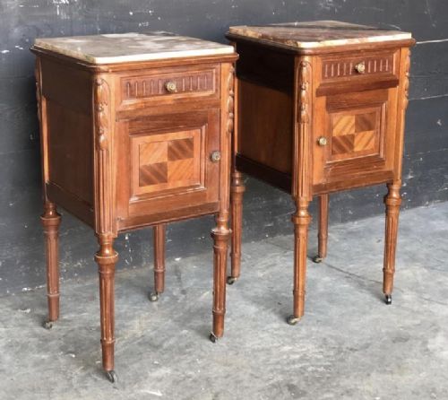 Pair French Walnut Bedside Cupboards