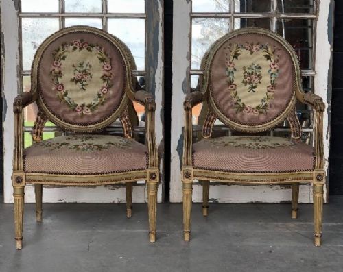 Pair French Louis Xvi Painted Armchairs