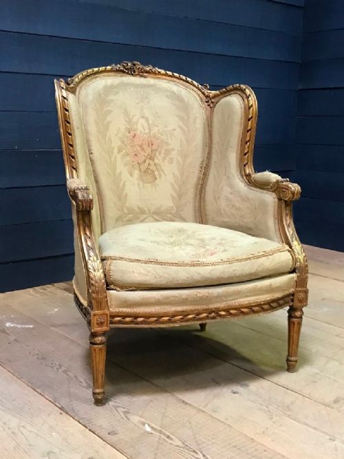 French Aubusson Gilt Arm Chair