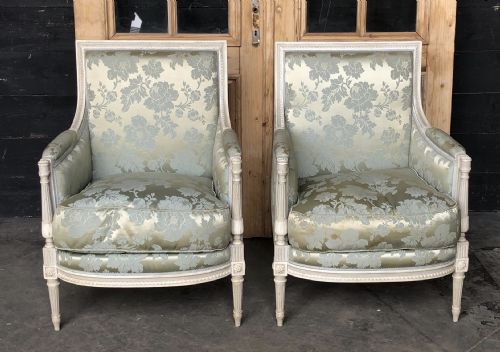 Pair French Signed Bergere Arm Chairs