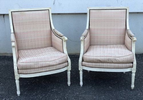 Pair French Bergere Chairs Originally Decorated