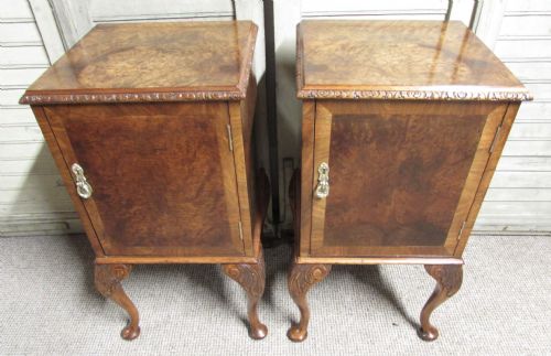 Pair Burr Walnut Bedside Cupboards