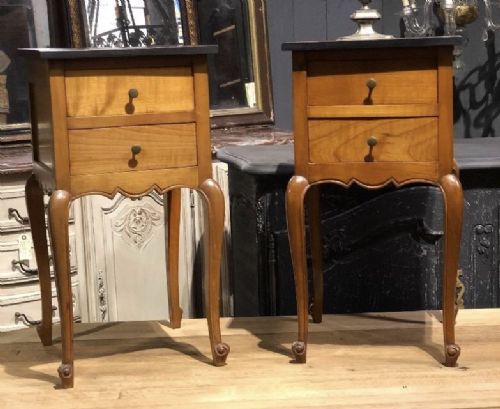 Pair French Cherry Wood Bedside Drawers