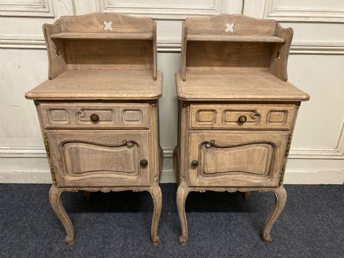 Pair French Bleached Oak Bedside Cupboards
