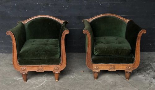 Pair French Art Deco Arm Chairs