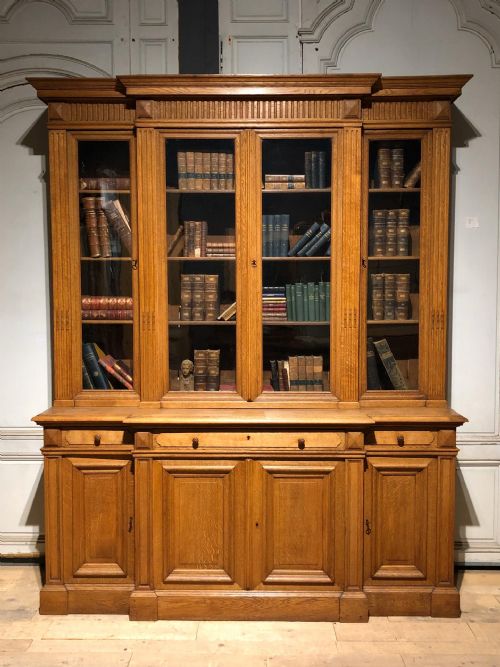 Quality 4 Door Breakfront Library Bookcase