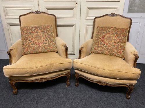 Generous Pair French Bergere Arm Chairs