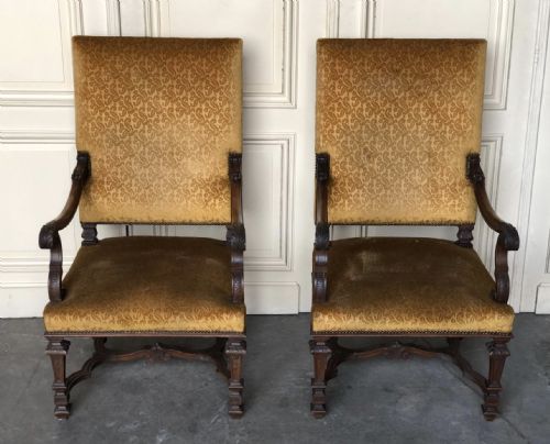 Pair French Walnut Armchairs