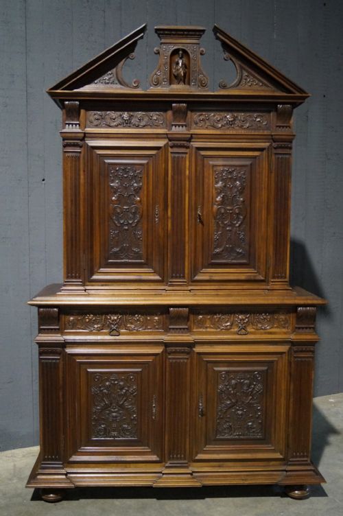 Impressive Carved French Walnut Cabinet