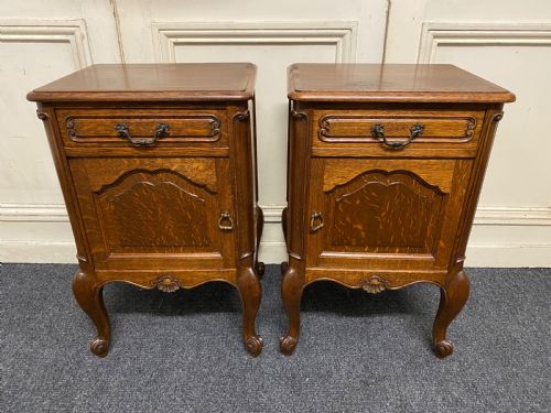 Pair French Oak Bedside Cupboards