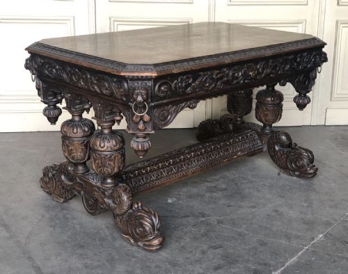 Antique Large Oak Dolphin Table