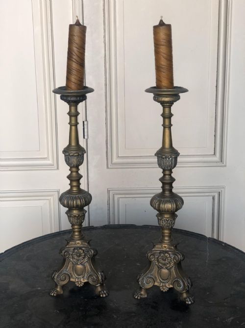 Pair Antique French Brass Candlesticks