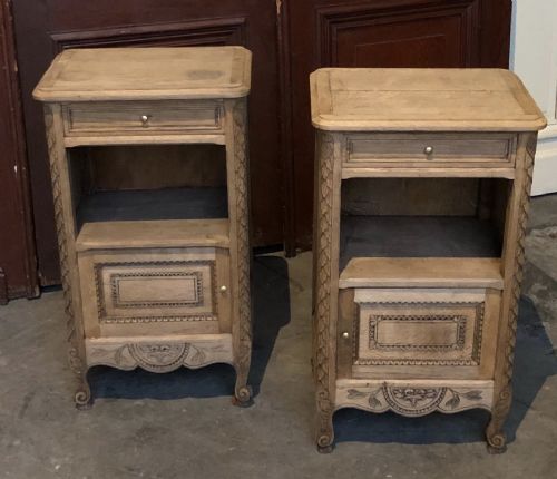 Pair French Bleached Oak Bedside Cupboards