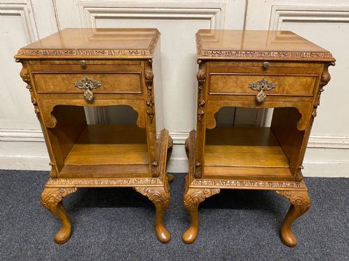 Pair Burr Walnut Bedside Cabinets