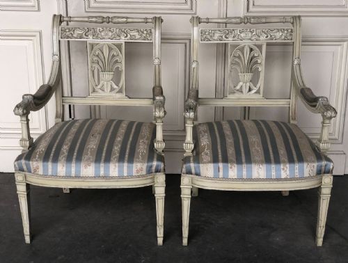 Pair French Original Paint Arm Chairs
