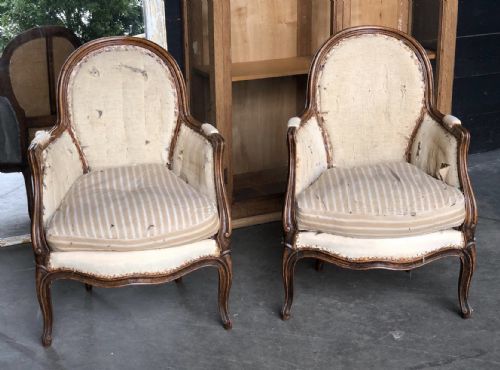 Pair French Louis Xv Bergere Arm Chairs