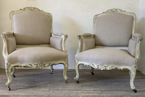 Superb Pair French Bergere Arm Chairs