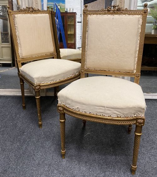 Pair French Gilt Wood Chairs