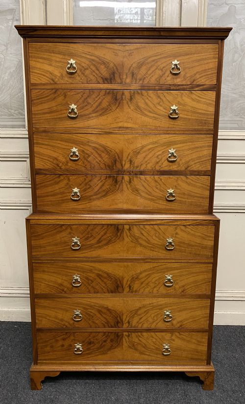 Burr Walnut Chest on Chest of Drawers