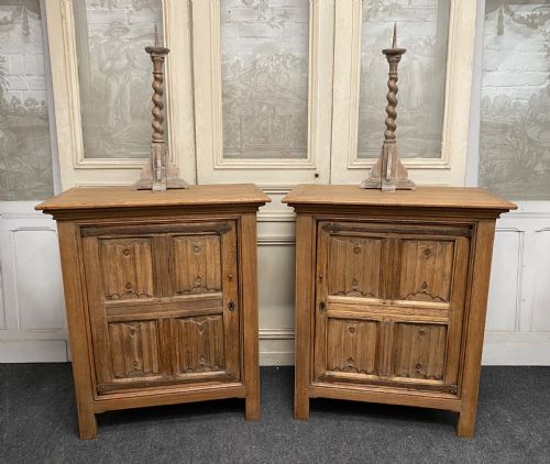 Pair French Bleached Oak Cabinets