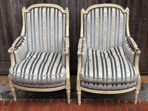 Pair French Bergere Arm Chairs
