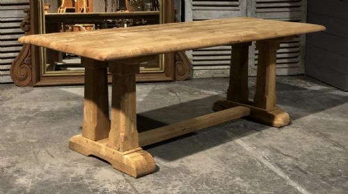 French Bleached Oak Trestle Farmhouse Table