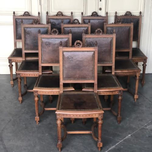 Set 10 French Walnut Dining Chairs