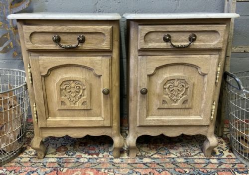 Pair French Bleached Oak Bedside Cupboards