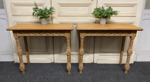 Pair Bleached Oak Console Tables