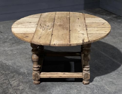 Rare Round Bleached Oak Farmhouse Table