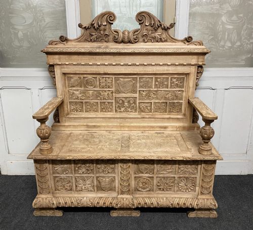 Wonderful French Carved Bleached Hall Bench