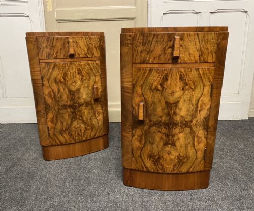 Pair Burr Walnut Art Deco Bedside Cupboards