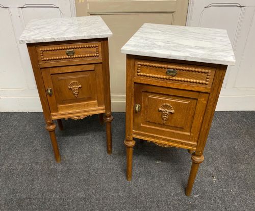Pair French Marble Top Bedside Cupboards