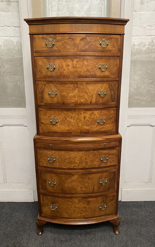 Burr Walnut Chest on Chest of Drawers