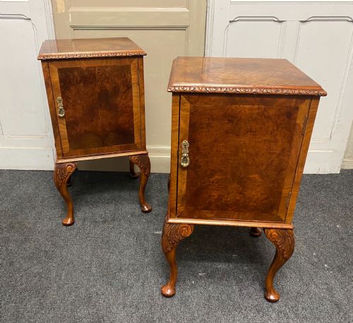 Pair Burr Walnut Bedside Cupboards