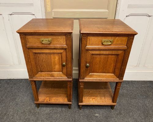 Pair French Oak Bedside Cabinets